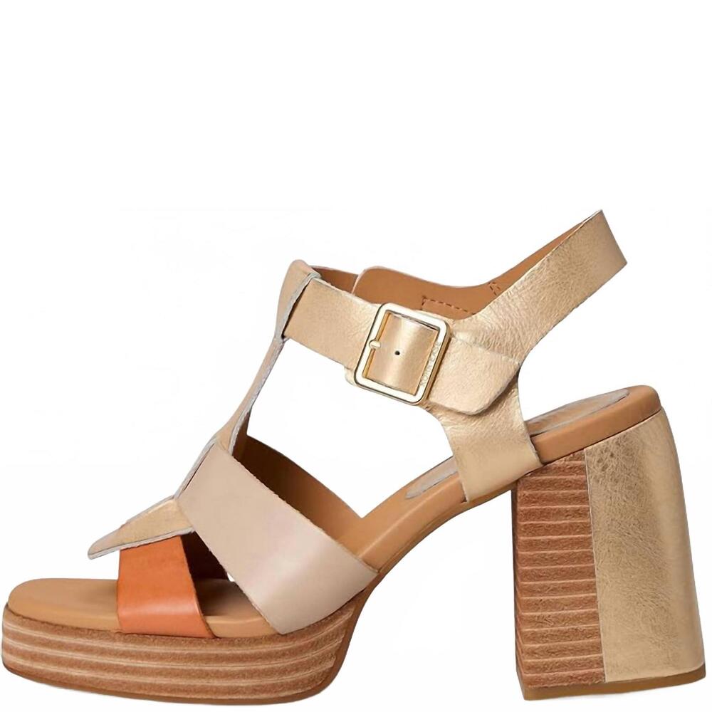 NEW KORK-EASE women's macey heeled platform sandal in gold/nude/fanta